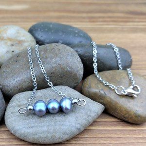 Freshwater Pearl Bar Charm Stainless Steel Chain Necklace